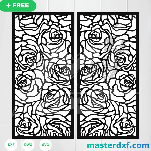 Free Rose Mosaic Stained-Glass DXF Panel for Laser Cut Doors DXF File